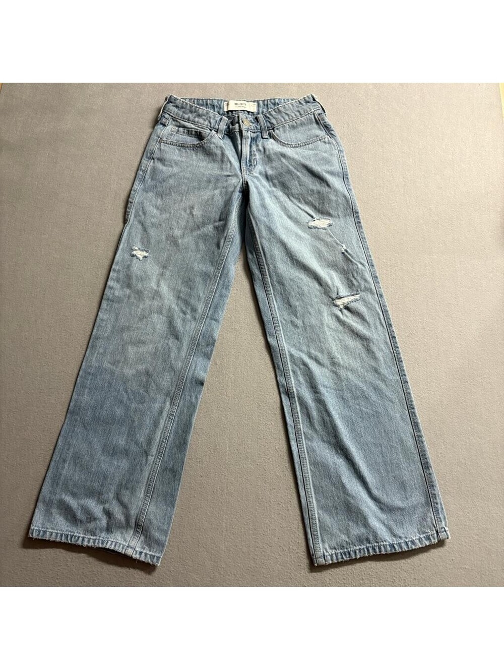Hollister Low Rise Baggy Jeans Womens 00R W24 Distressed Light Wash Denim